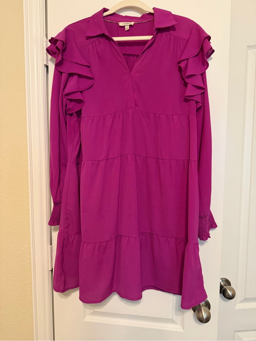 Umgee Magenta Ruffle Tiered Mini Dress